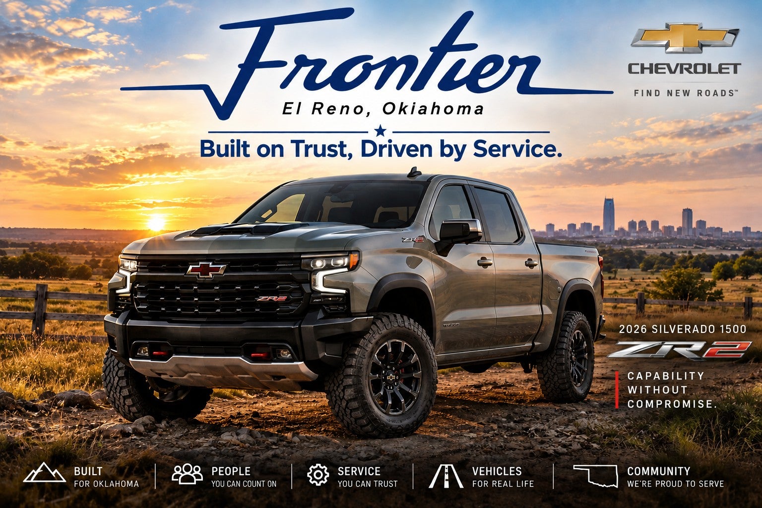 2026 Chevrolet Silverado 1500 ZR2 in an Oklahoma landscape from Frontier Chevrolet in El Reno Oklahoma