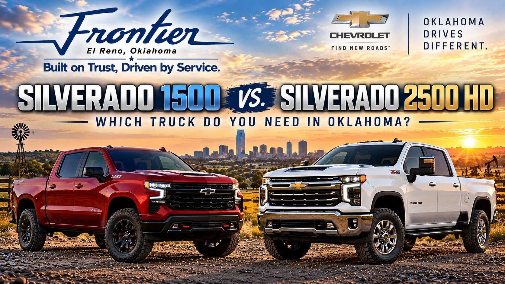 2026 Chevrolet Silverado 1500 vs Silverado 2500 HD comparison for Oklahoma truck buyers at Frontier Chevrolet in El Reno